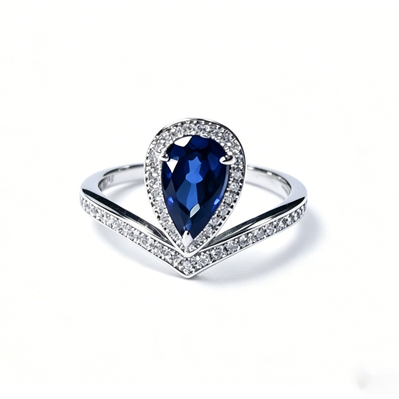 925 Sterling Silver Lab Sapphire Teardrop Ring, Premium Versatile - Photo 2