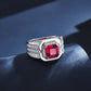 925 Sterling Silver Lab Ruby Men's Pave Square Ring - Photo 2