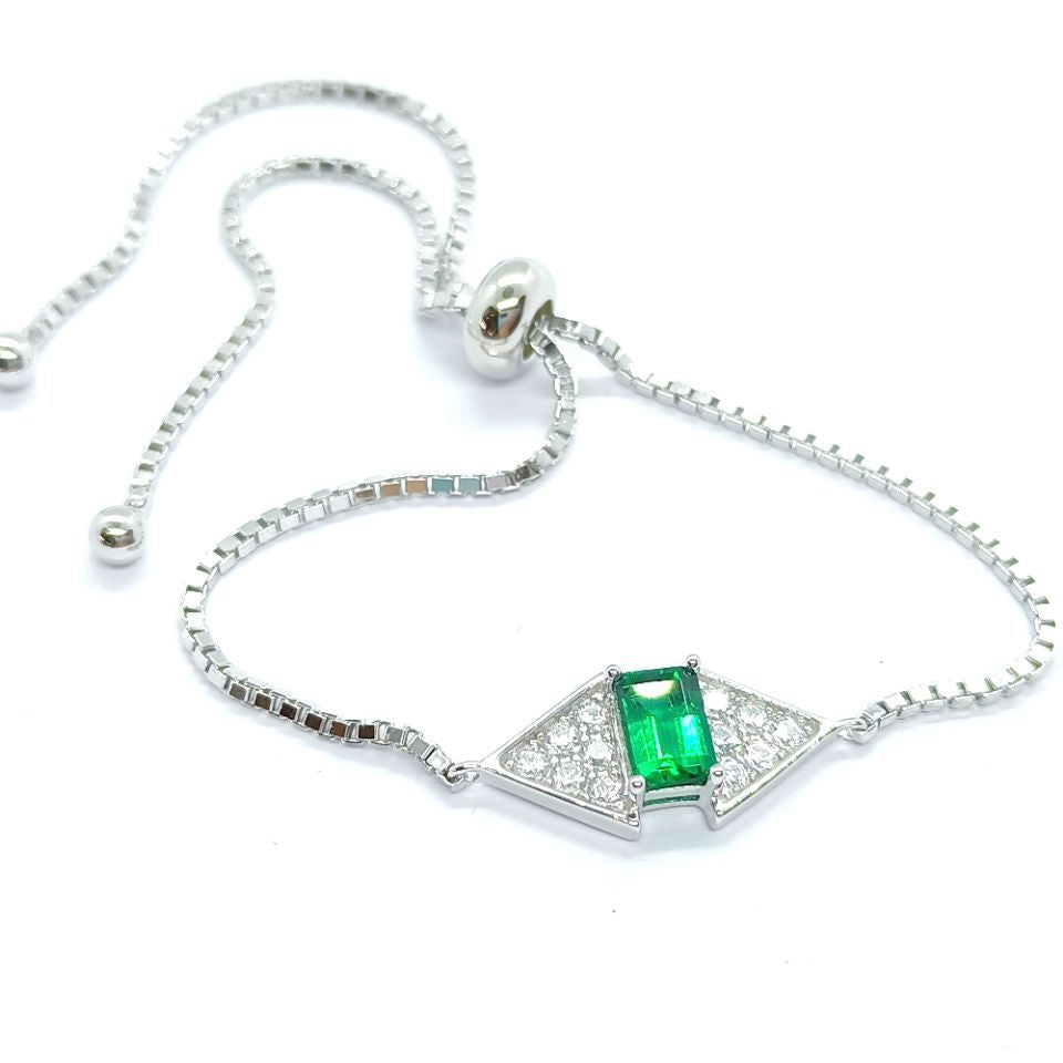 S925 Sterling Silver Lab Emerald Bracelet, Diamond Premium - Photo 2