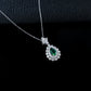 S925 Silver Teardrop Lab Emerald Double-Layer Halo Pendant Necklace, Palace Evening - Photo 3