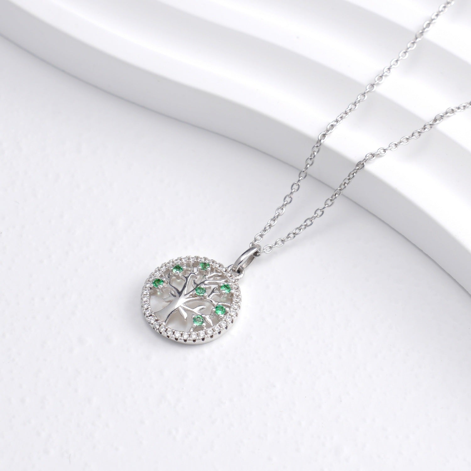 925 Sterling Silver Lab Emerald Tree of Life Choker Necklace, Designer for Women - Photo 3
