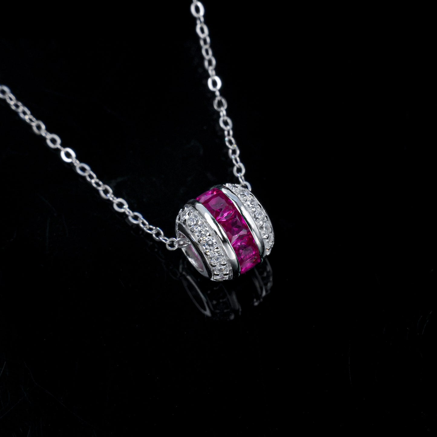 Lab Ruby Necklace 925 Sterling Silver Micro-Set, Elegant Premium - Photo 4