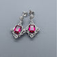 S925 Sterling Silver Lab Ruby Earrings Chinese Style Halo, for Women - Photo 4