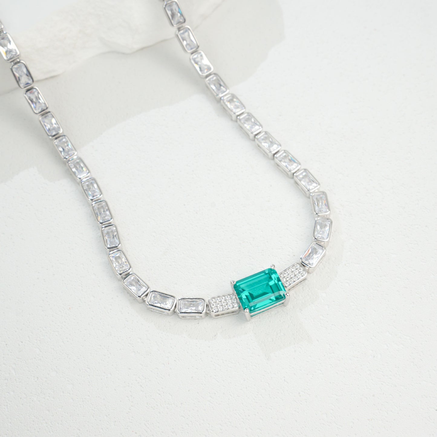 925 Sterling Silver Paraiba Colour Tsavorite Necklace, Lab Gemstone Anniversary - Photo 4