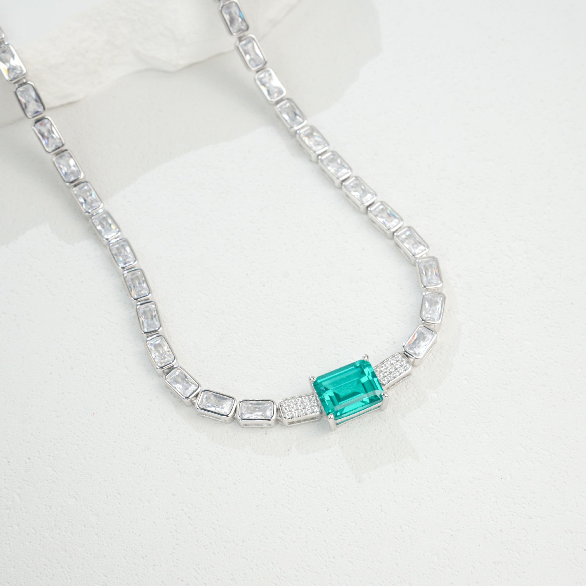 925 Sterling Silver Paraiba Colour Tsavorite Necklace, Lab Gemstone Anniversary - Photo 4