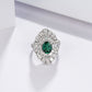 S925 Sterling Silver Lab Emerald Floral Cluster Pave Ring, Premium Elegant for Women - Photo 2