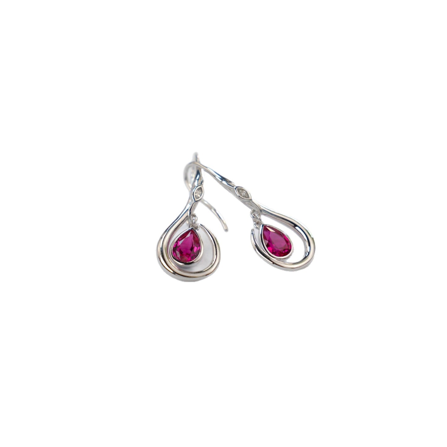 S925 Sterling Silver Lab Ruby Rotating Teardrop Earrings, Vintage Creative Premium - Photo 5