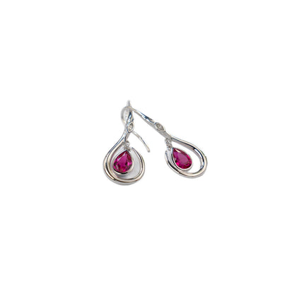 S925 Sterling Silver Lab Ruby Rotating Teardrop Earrings, Vintage Creative Premium - Photo 5