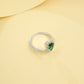 925 Sterling Silver Lab Emerald Teardrop Halo Ring, Designer V-Shape Pave - Photo 3