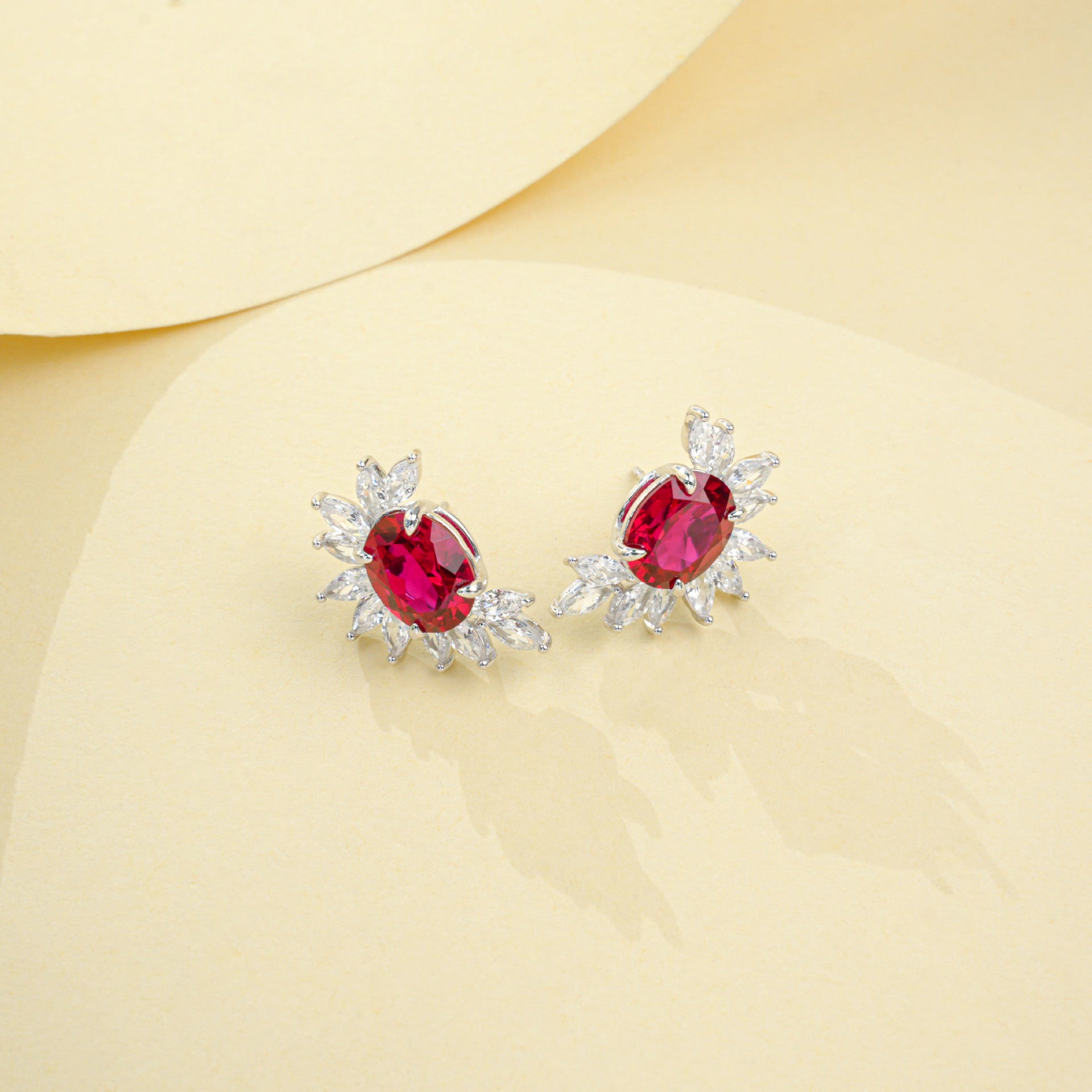 925 Sterling Silver Lab Pigeon Blood Ruby Sunflower Stud Earrings, French Vintage Birthday for Women - Photo 3