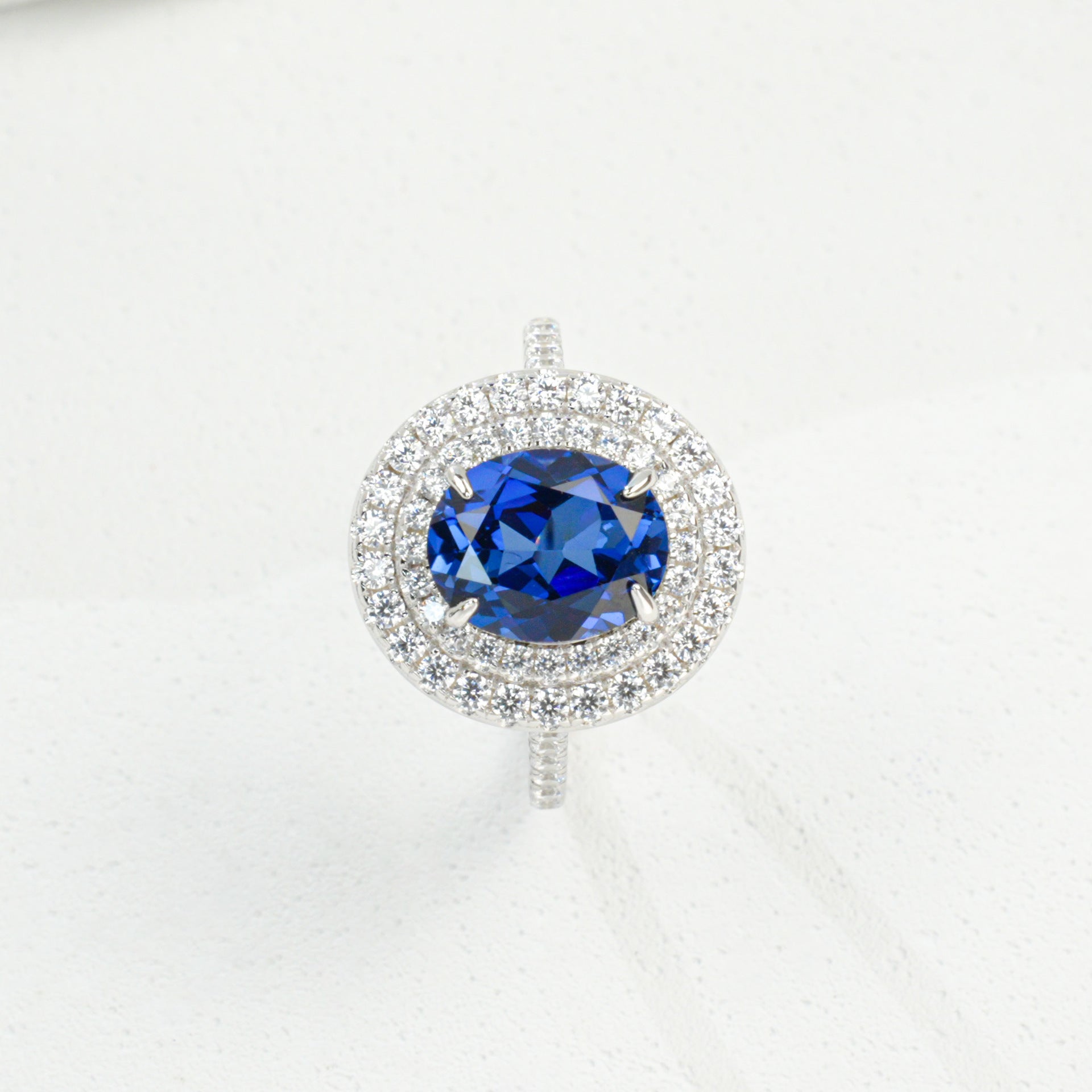 925 Sterling Silver Lab Sapphire Diamond Ring, Minimalist for Women - Photo 6
