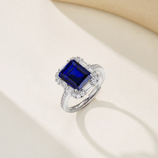 S925 Sterling Silver Lab Sapphire Ring Adjustable, Premium Ring Gift - Photo 3