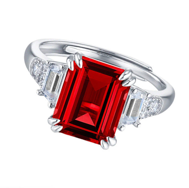 S925 Sterling Silver Lab Pigeon Blood Ruby Emerald-Cut Ring, Premium for Women - Photo 1