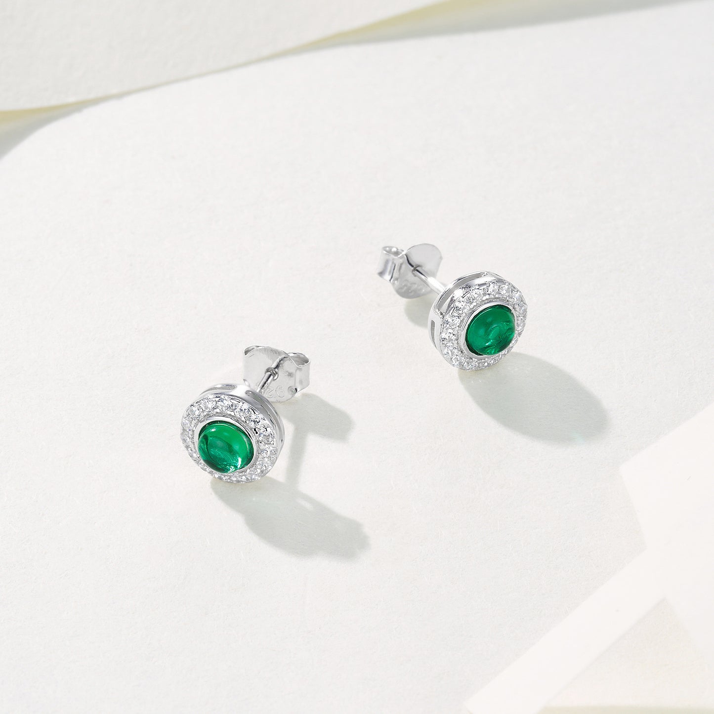 S925 Sterling Silver Lab Emerald Round Earrings for Women, Minimalist Unique - Photo 3