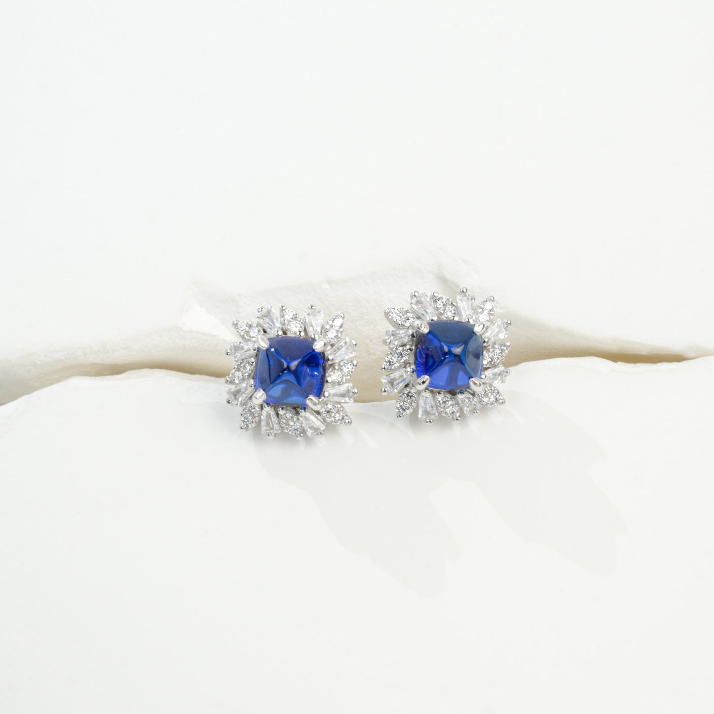 S925 Sterling Silver Lab Sapphire Sunflower Stud Earrings, Premium Elegant for Women - Photo 2
