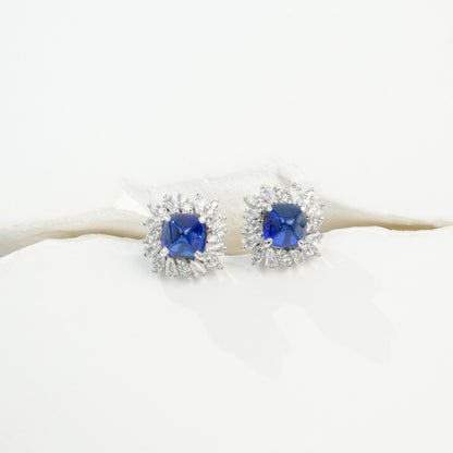 S925 Sterling Silver Lab Sapphire Sunflower Stud Earrings, Premium Elegant for Women - Photo 2