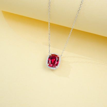 S925 Sterling Silver Lab Ruby Pendant Necklace, for Women - Photo 6