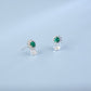 S925 Sterling Silver Lab Emerald Earrings, Simple - Photo 3