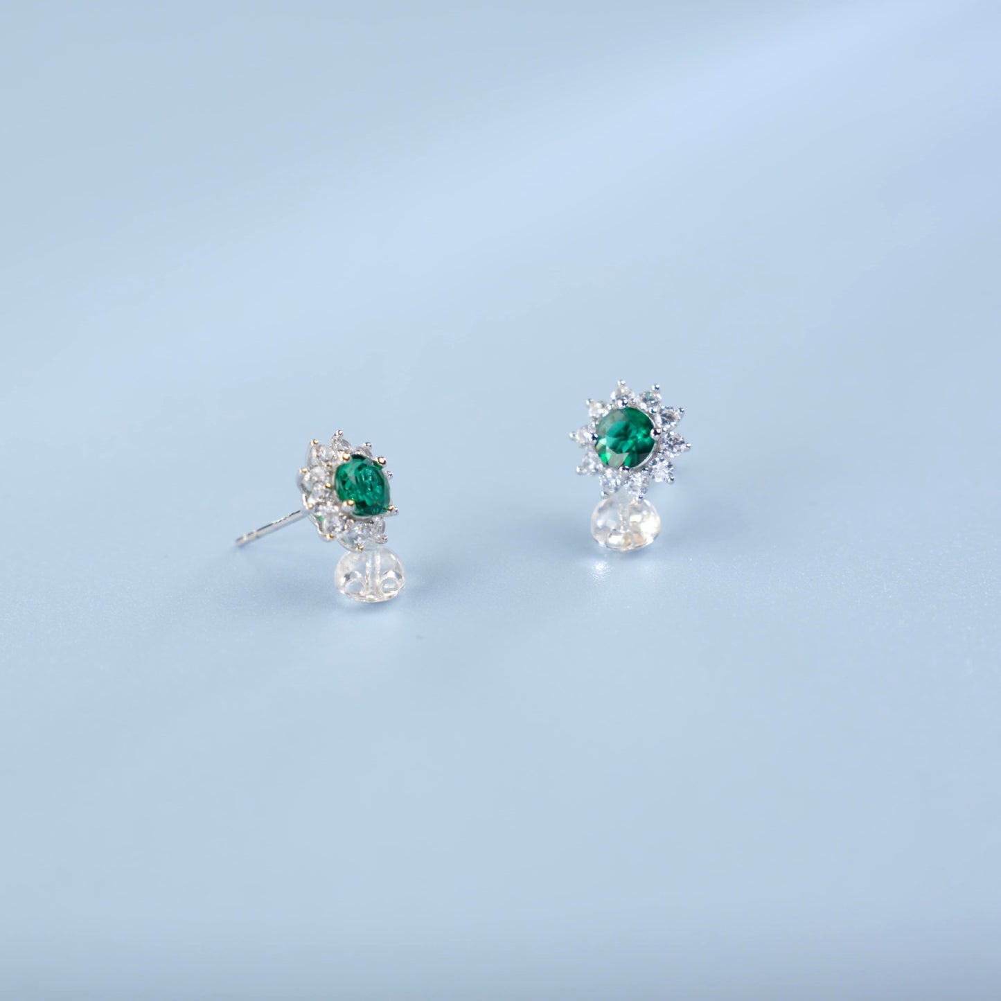 S925 Sterling Silver Lab Emerald Earrings, Simple - Photo 3