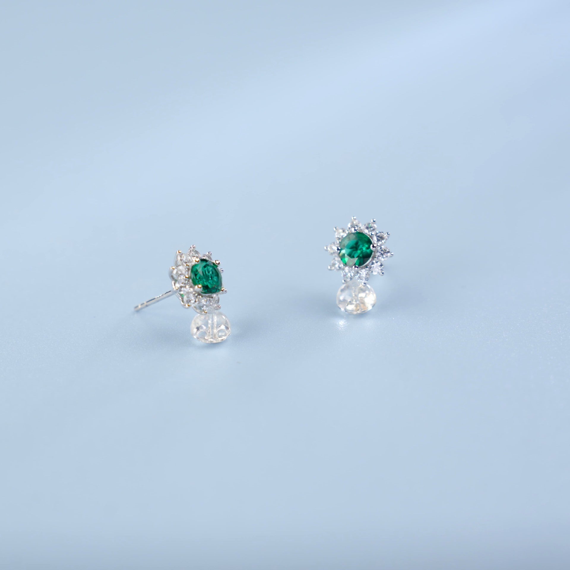 S925 Sterling Silver Lab Emerald Earrings, Simple - Photo 3