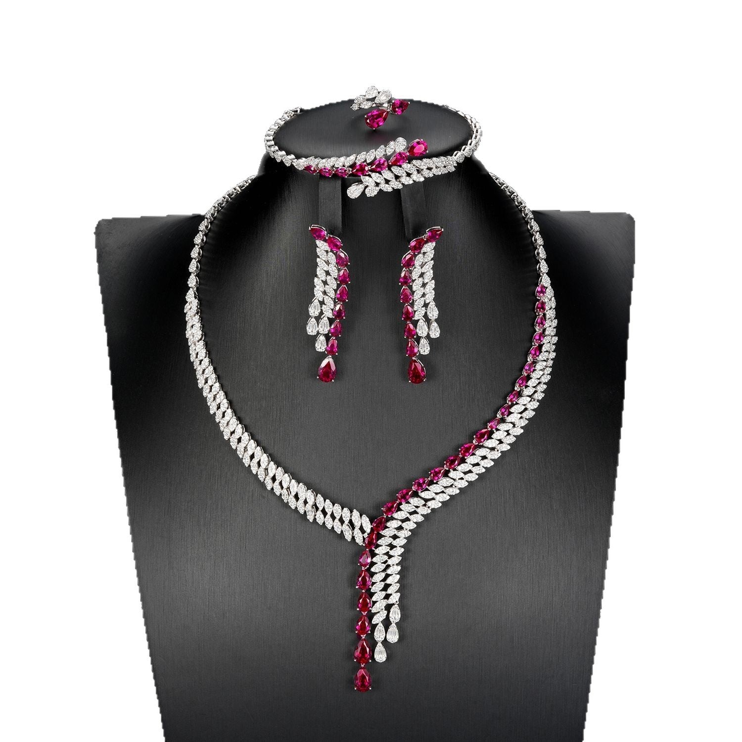 S925 Sterling Silver Lab Pigeon Blood Ruby 4-Piece Jewellery Set, Luxurious Premium for Women - Photo 5
