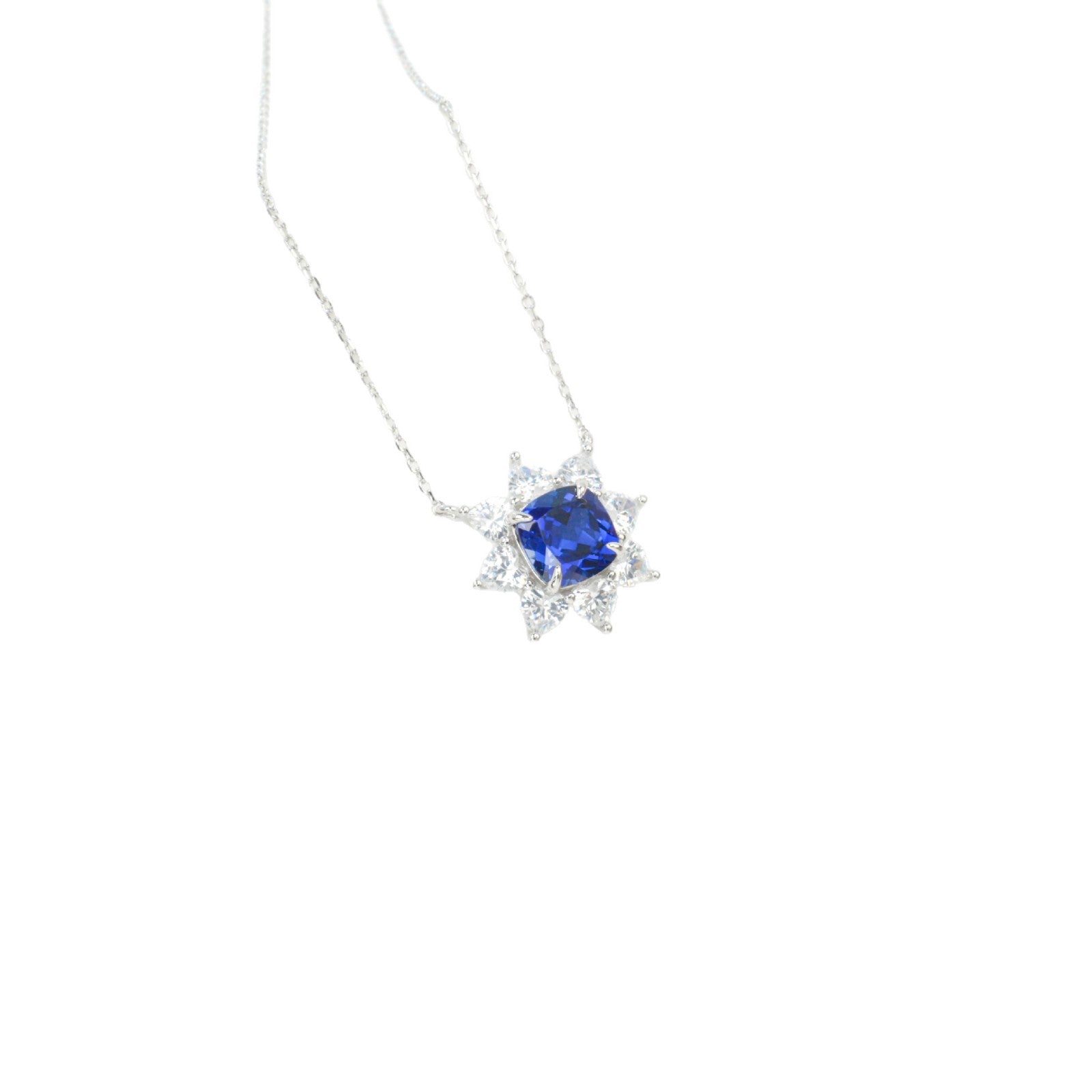 S925 Sterling Silver Lab Sapphire Necklace, Delicate Versatile - Photo 5