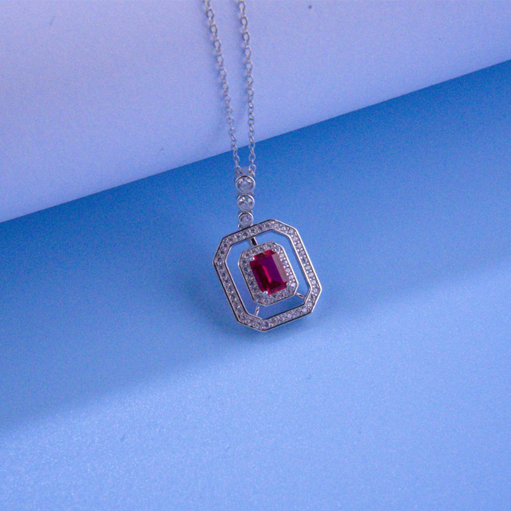 S925 Sterling Silver Gemstone Double-Layer Octagon Square Halo Choker, Premium Vintage for Women - Photo 4