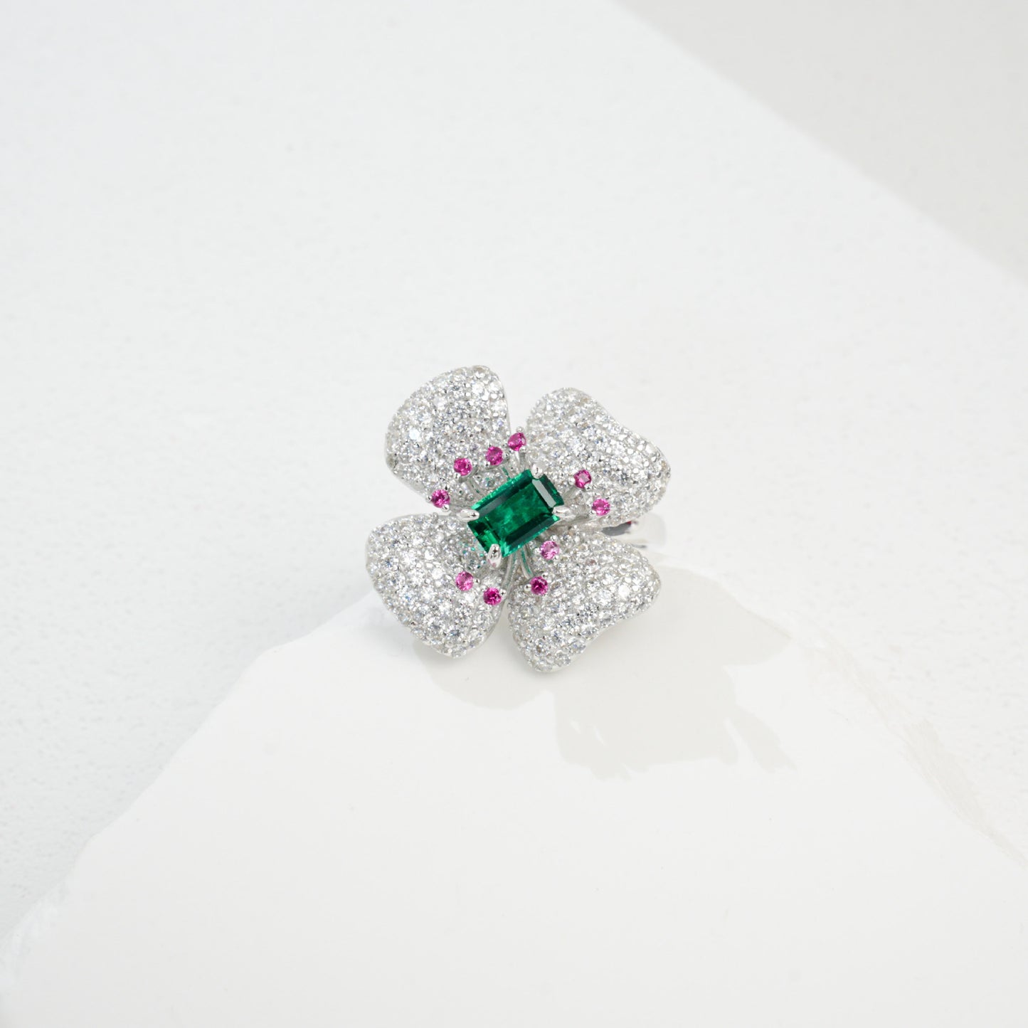 S925 Sterling Silver Gemstone Flower Ring, Designer Versatile Premium - Photo 3