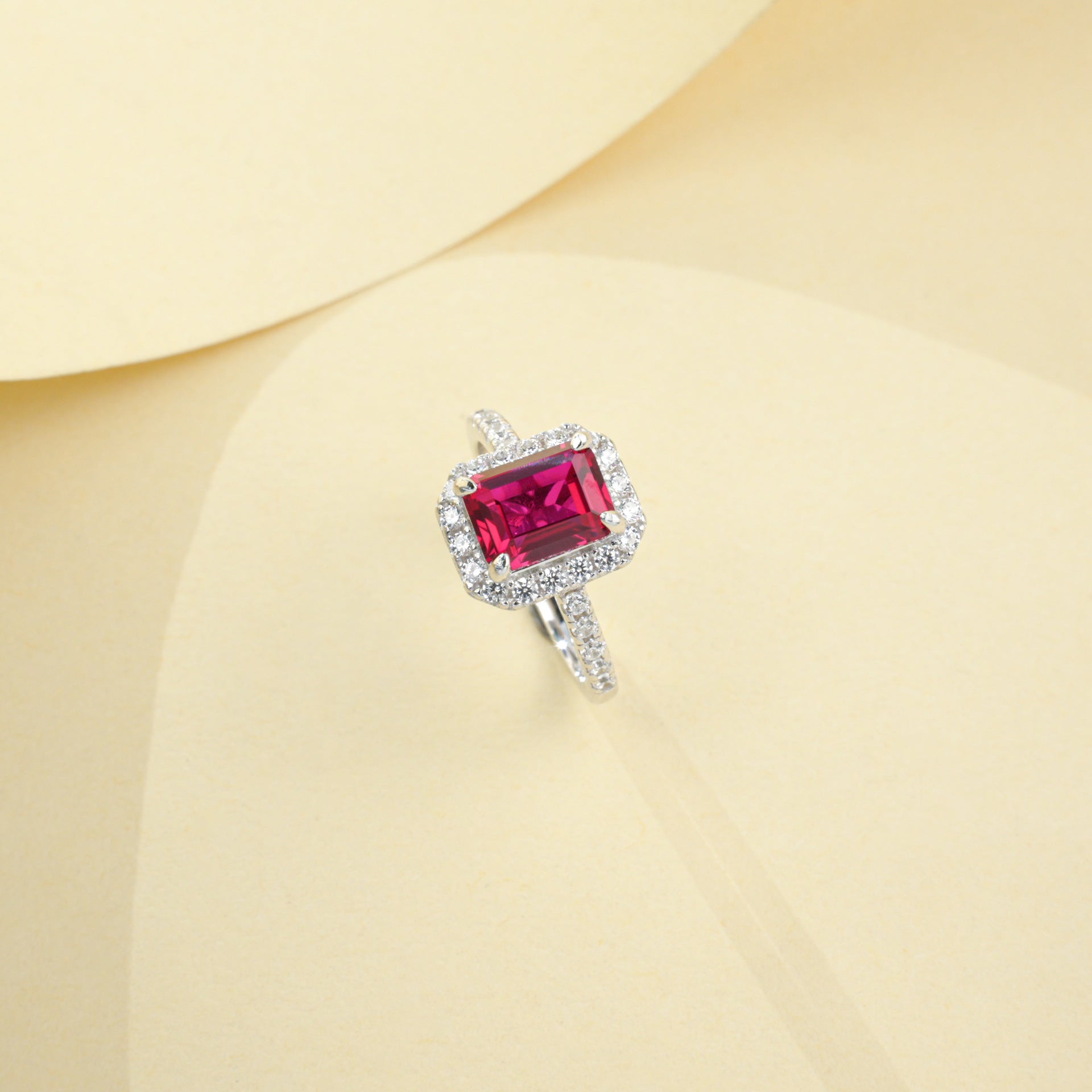 S925 Sterling Silver Lab Ruby Wedding Ring, Premium Vintage - Photo 4
