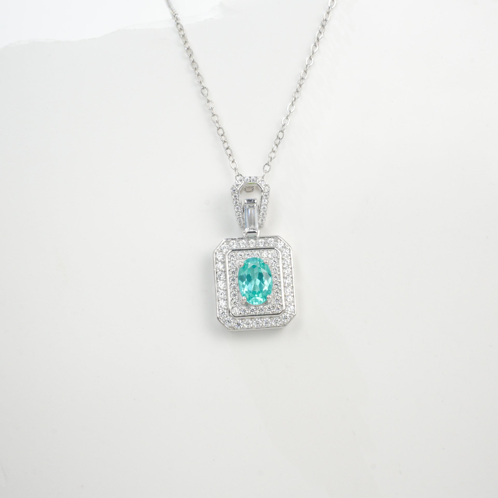 925 Sterling Silver Paraiba Green Garnet Necklace for Women, Minimalist Premium - Photo 1