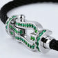 S925 Sterling Silver Lab Emerald Horseshoe Pave Black Cord Bracelet, Vintage Minimalist - Photo 3