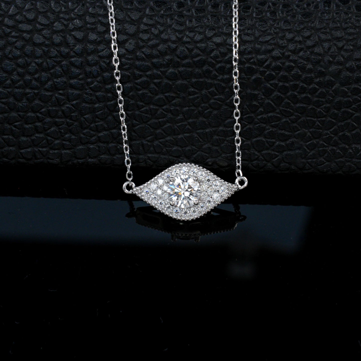 S925 Silver Marquise Halo Full Diamond Necklace, Simple Birthday Gift - Photo 2