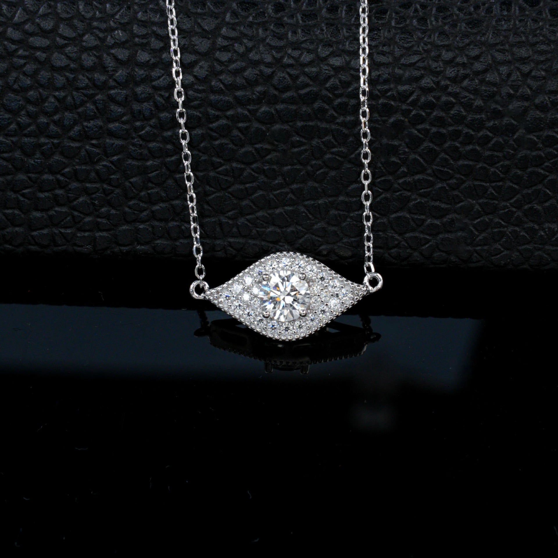 S925 Silver Marquise Halo Full Diamond Necklace, Simple Birthday Gift - Photo 2