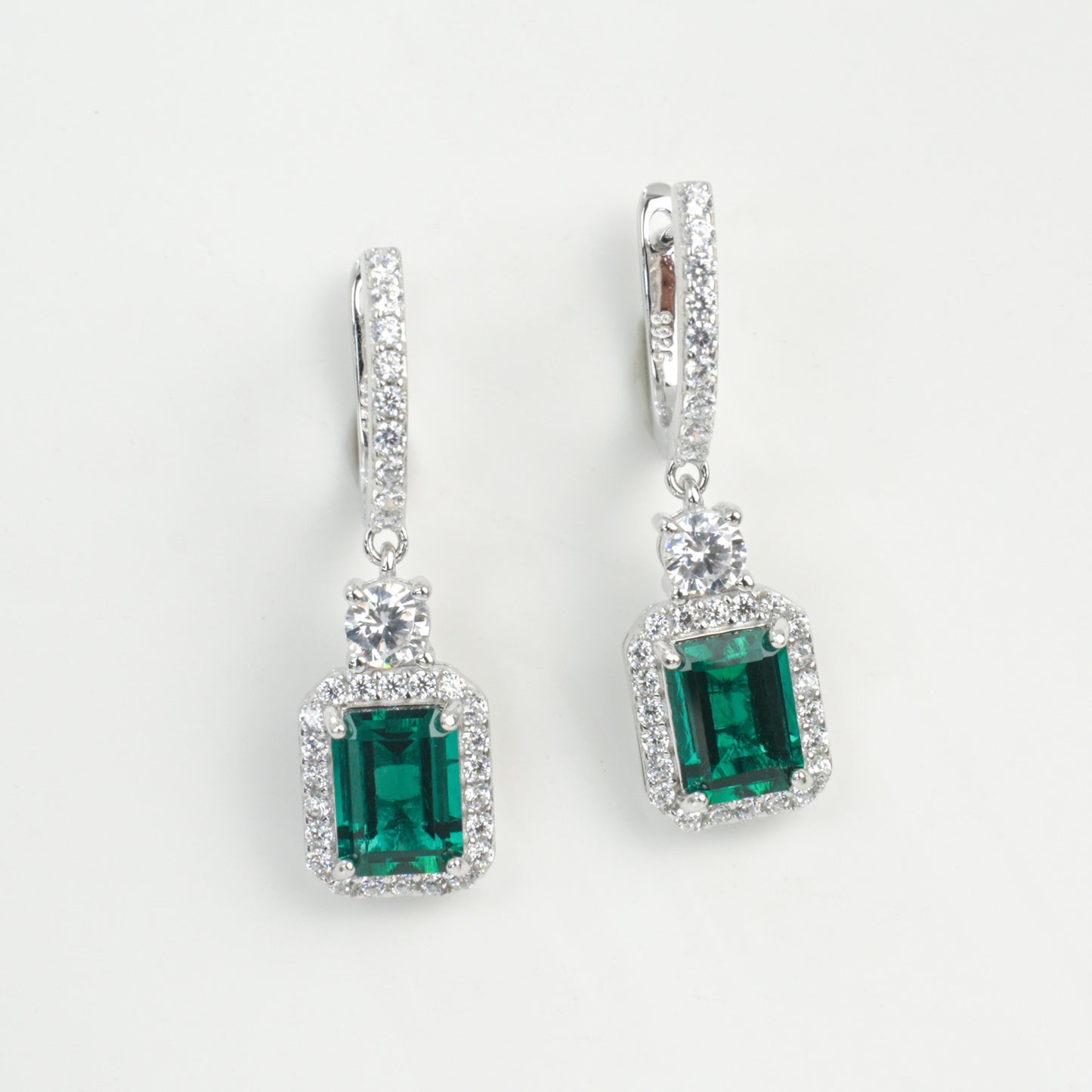 925 Sterling Silver Lab Emerald Earrings, Sparkly Premium for Women - Photo 5