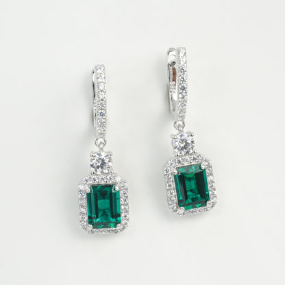 925 Sterling Silver Lab Emerald Earrings, Sparkly Premium for Women - Photo 5
