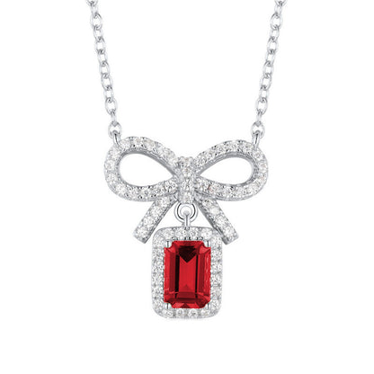 925 Sterling Silver Lab Ruby Bowknot Necklace, Vintage for Women - Photo 5