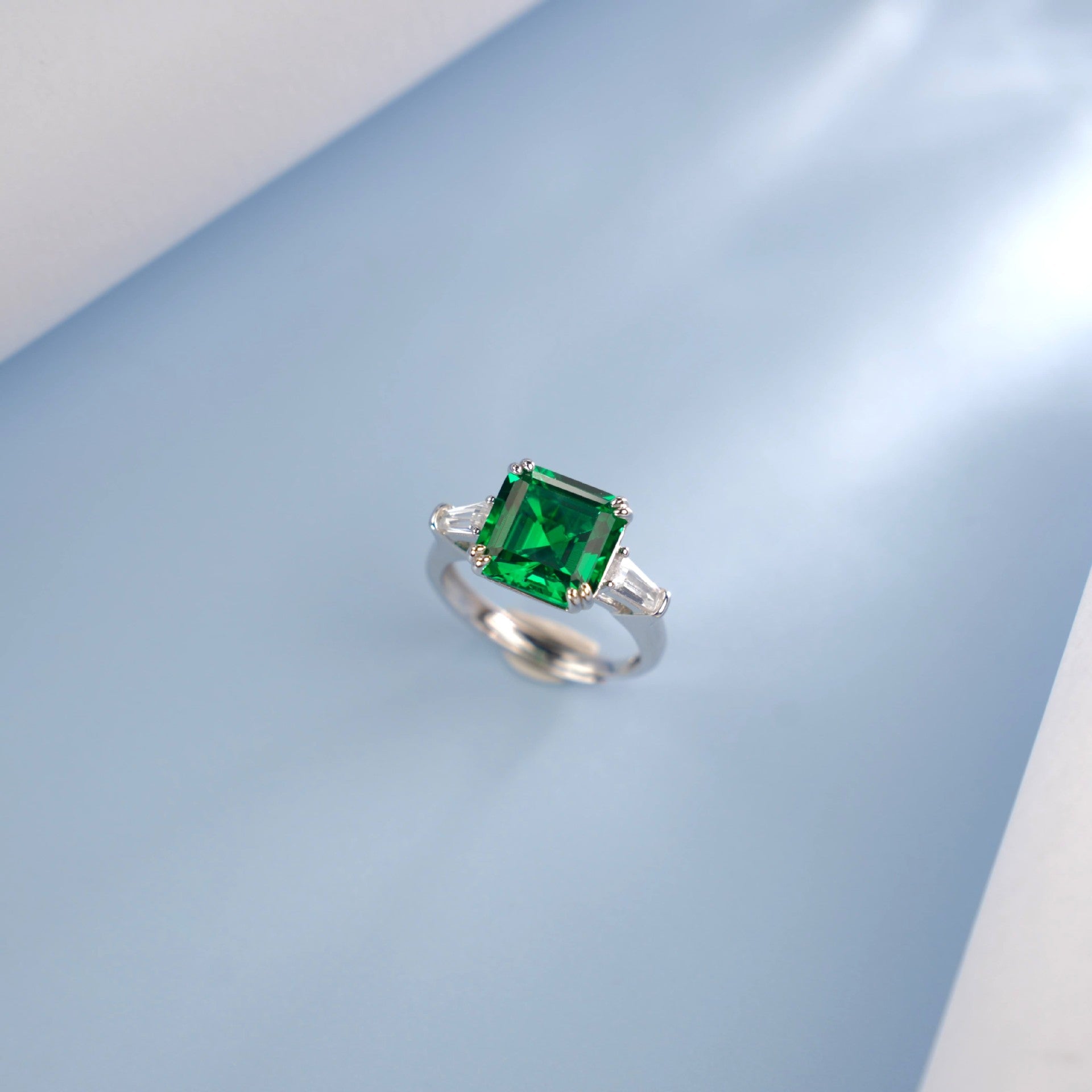 925 Sterling Silver Green Garnet Emerald Ring, Vintage Engagement Versatile - Photo 4
