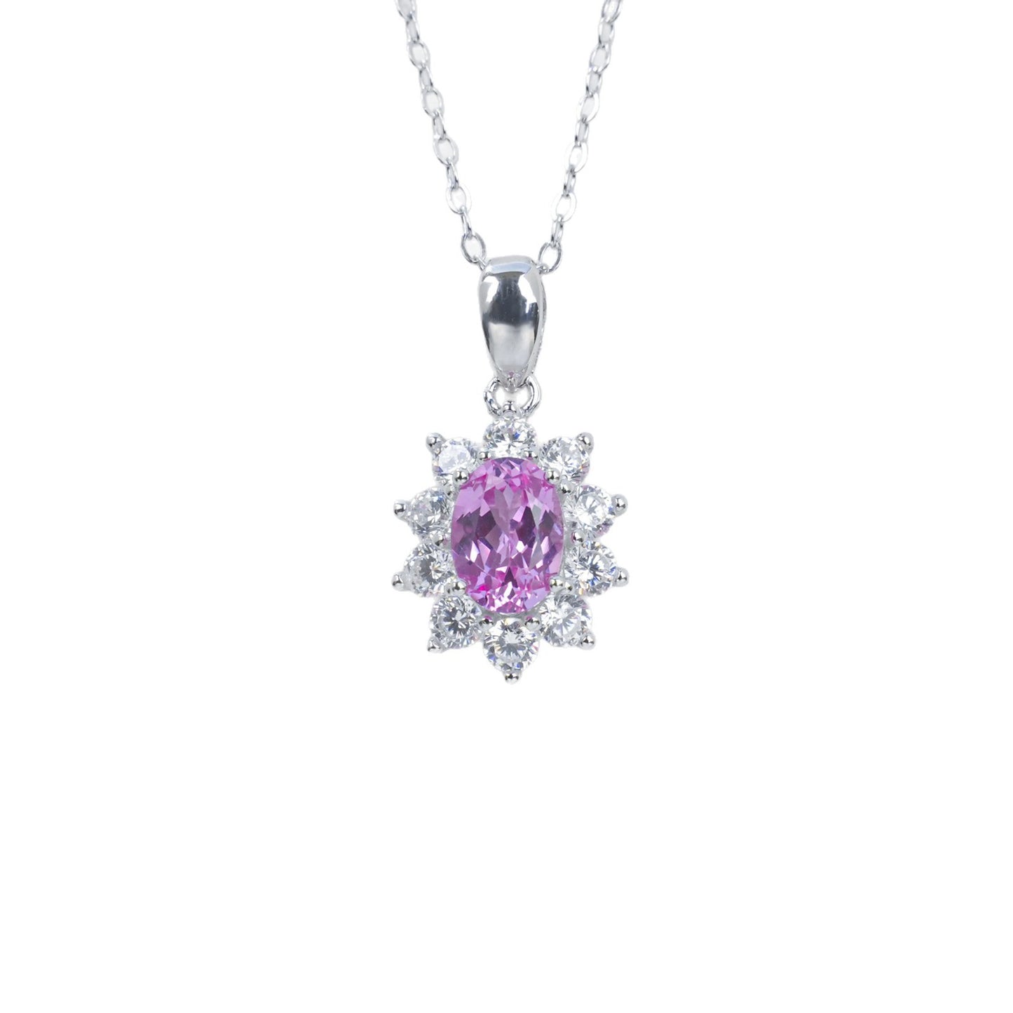 Lab Padparadscha Pink Sapphire Necklace 925 Silver, Sparkling Red Premium - Photo 5