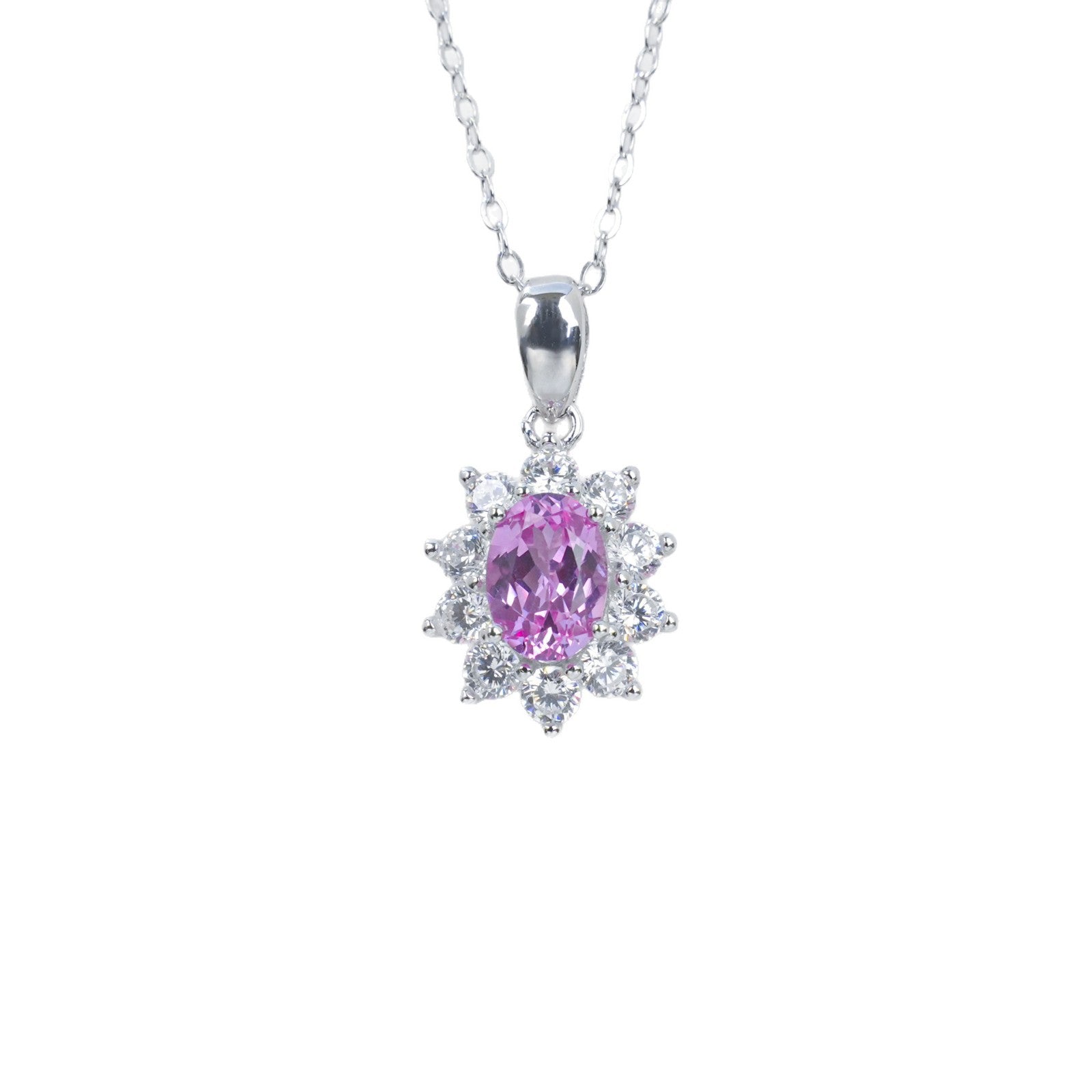 Lab Padparadscha Pink Sapphire Necklace 925 Silver, Sparkling Red Premium - Photo 5