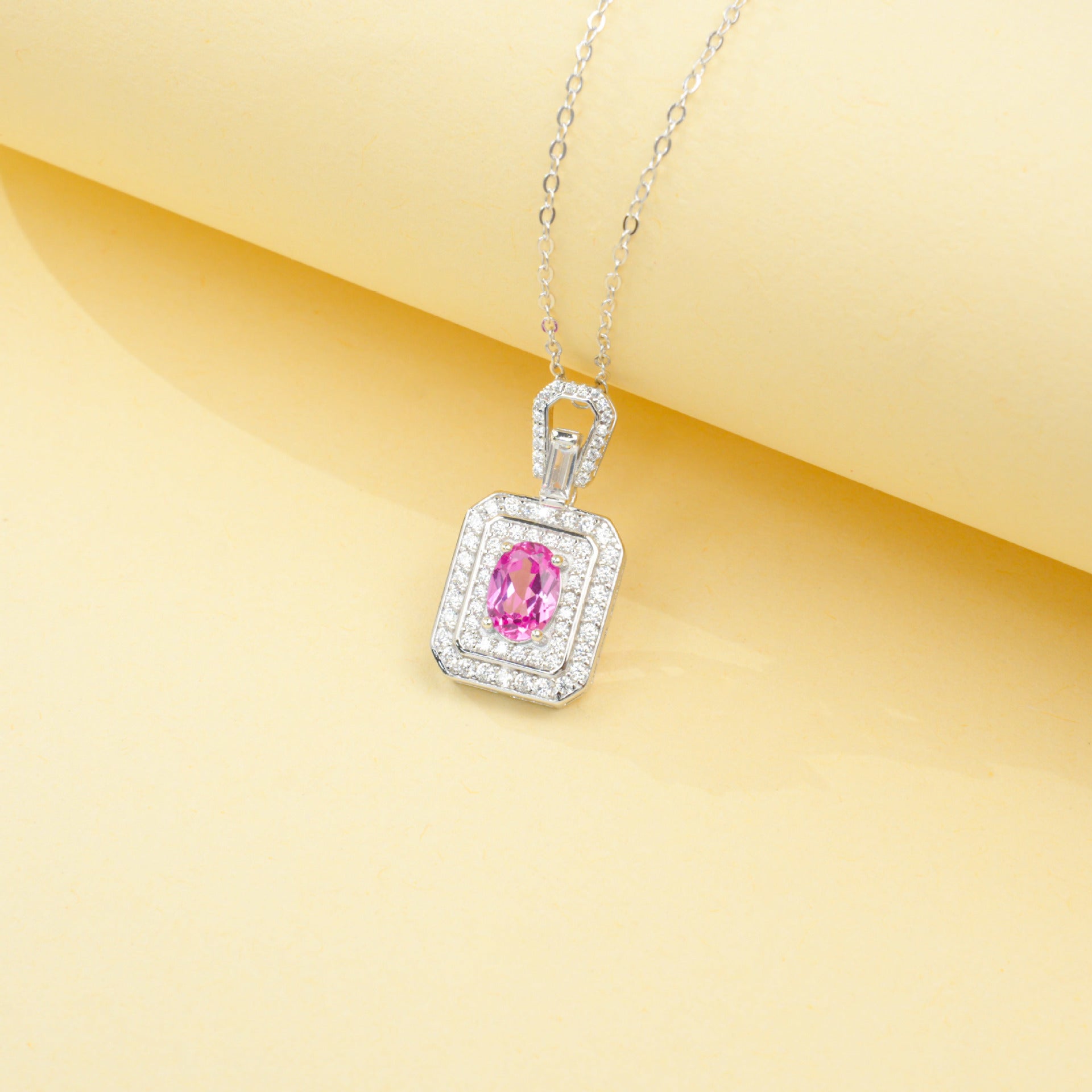 925 Sterling Silver Lab Paraiba Necklace, Vintage Rectangular for Women - Photo 3