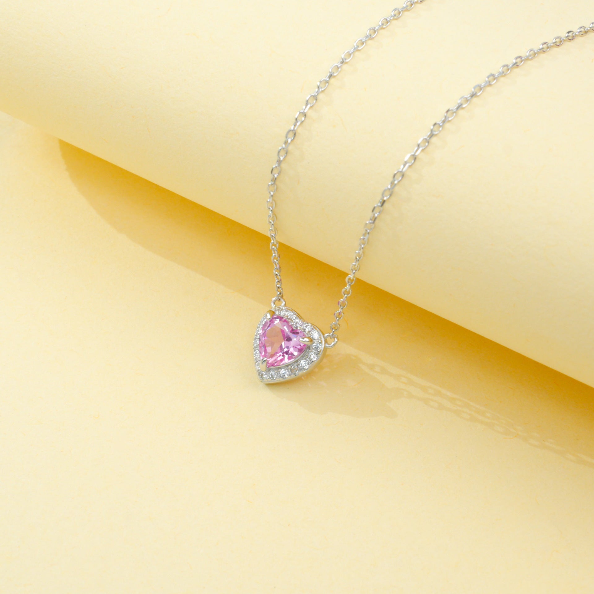 S925 Sterling Silver Lab Gemstone Heart Pave Choker Necklace, Premium for Women - Photo 3