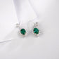 S925 Sterling Silver Oval Lab Emerald Sunflower Pave Halo Earrings, Anniversary Vintage Versatile - Photo 2