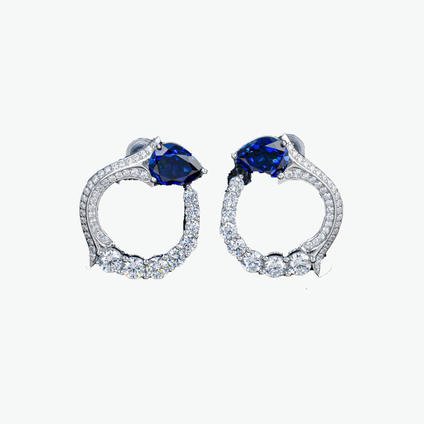 S925 Sterling Silver Lab Sapphire Earrings, Minimalist Artistic Unique for Women - Photo 5