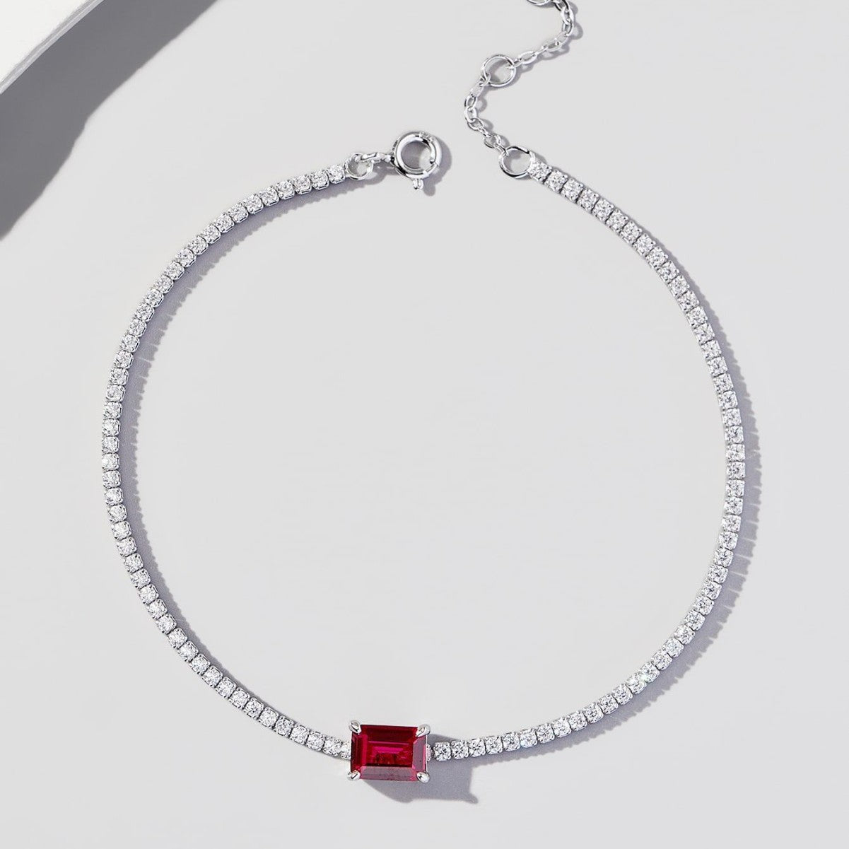 925 Silver Ruby Bracelet Elegant Women's - Photo 2