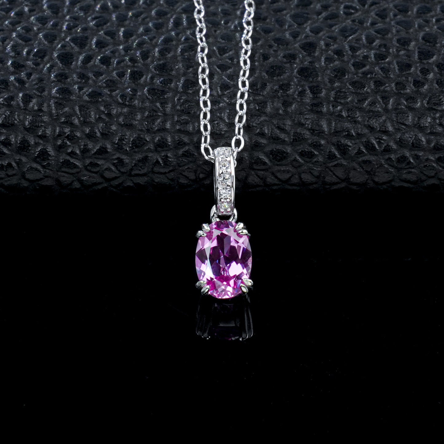Gentle Pink Sapphire 925 Silver Necklace, Diamond Chain Valentines - Photo 2