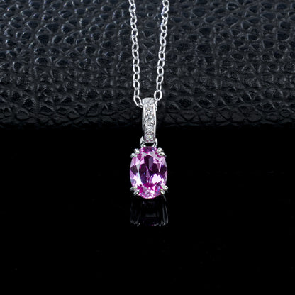 Gentle Pink Sapphire 925 Silver Necklace, Diamond Chain Valentines - Photo 2