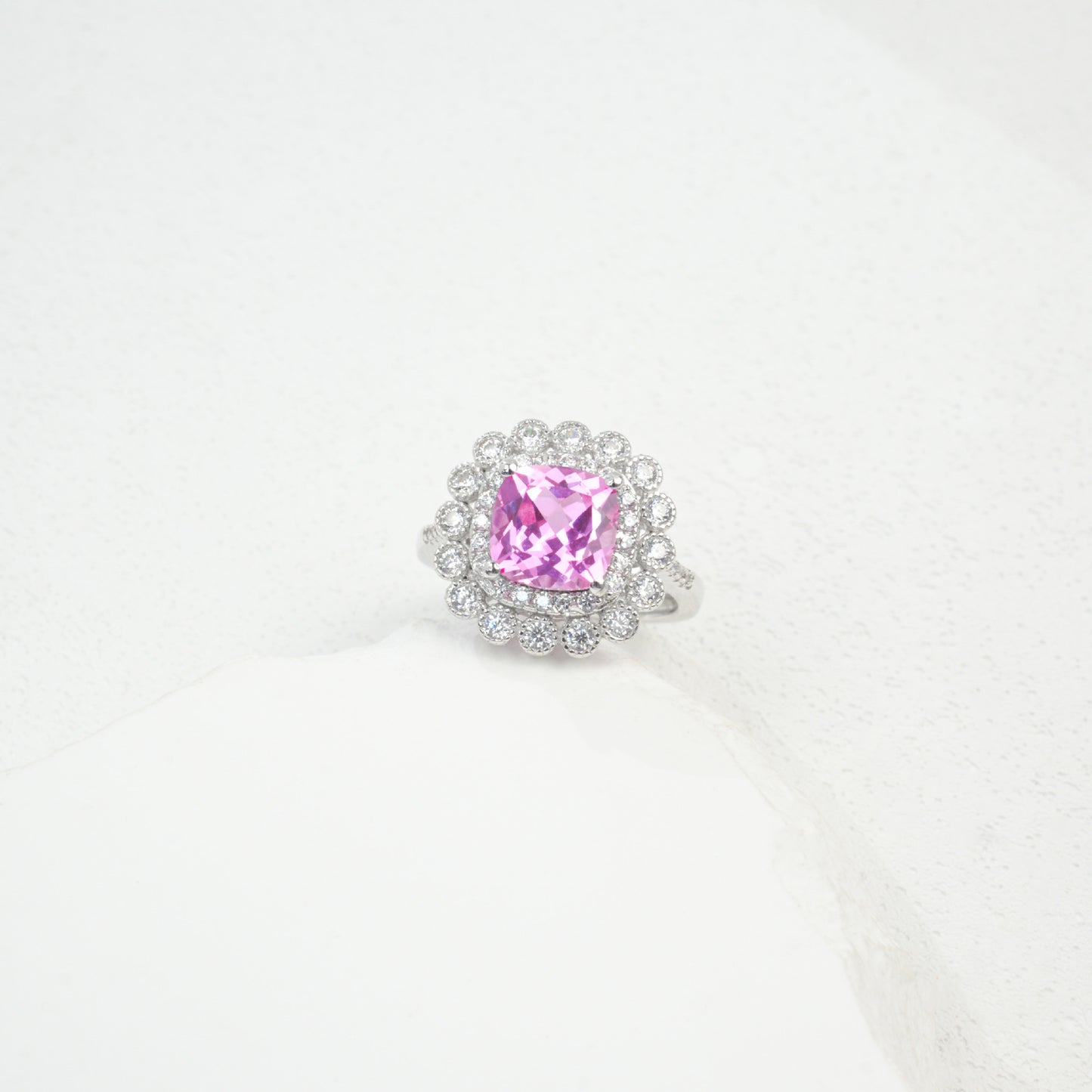 S925 Sterling Silver Lab Padparadscha Sparkly Pave Ring, Elegant for Women - Photo 3