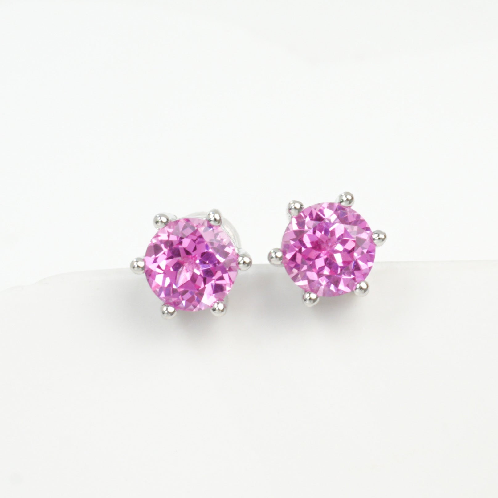 S925 Sterling Silver 6-Claw Lab Padparadscha Earrings, Girly Pink Gemstone - Photo 6