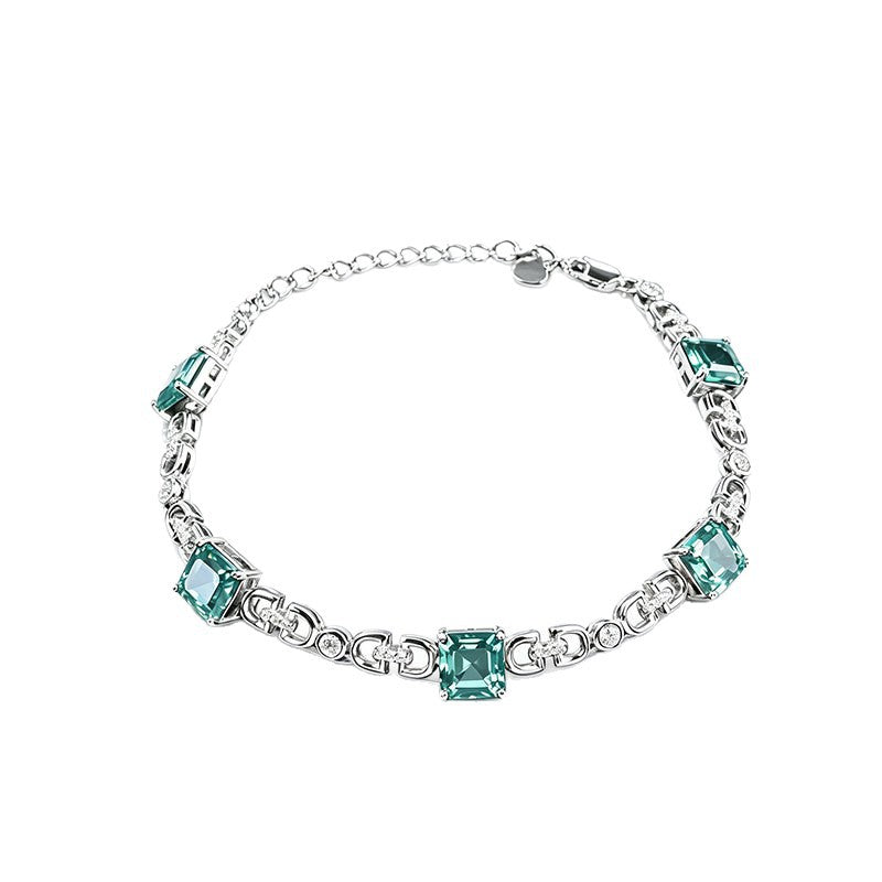 S925 Silver Paraiba Tsavorite Bracelet, Geometric Hollow Chain - Photo 5