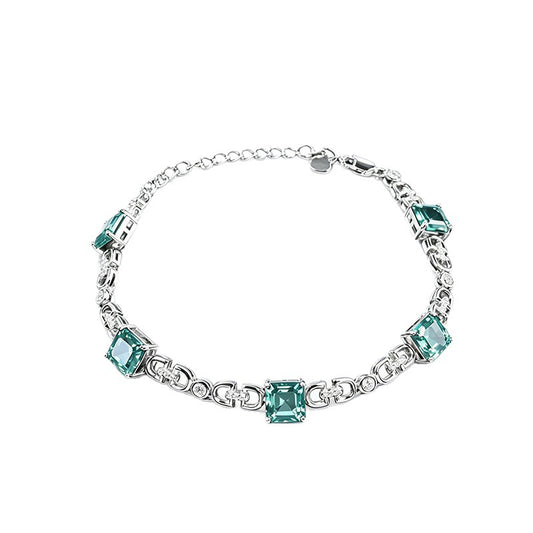 S925 Silver Paraiba Tsavorite Bracelet, Geometric Hollow Chain - Photo 5